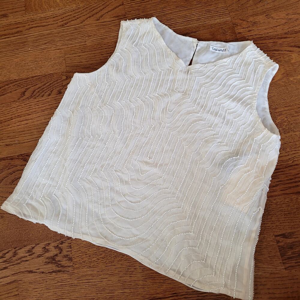 Vtg Tahari Beaded Silk Top Sz 4 European Summer